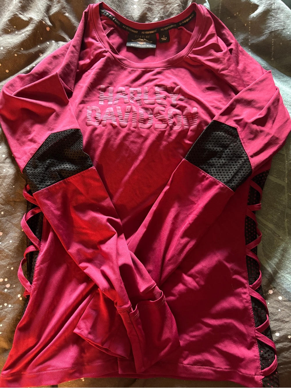 Harley-Davidson Hot Pink Long Sleeve Performance Top with Black Accents